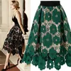 Dobra jakość Summer High Elastyczna Talia Koronkowa spódnica Kobiety Vintage Floral Crochet Pustka Ball Suknia Aline Midcalf Spódnica 210306