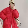 Qingwen inverno coreano de comprimento médio grossa grossa bolso inclinado de pato branco casaco quente parka casaco feminino 2022 L220725