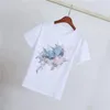 女性用Tシャツのファッション女性トップエレガントOネックTシャツ女性の2022フラワー刺繍カジュアルトップビッグサイズティーS-2xl送信12時間以内