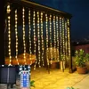 Strings Solar Curtain String Lights 3x1/3x2/3x3/6x3M LED Fairy Window Icicle For Home Garden Patio Backyard Wedding XamsLED