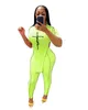 Designer Femmes Pantalons en deux pièces Set Fashion Streetwear Lettre de partage irrégulière Imprimé Crop top à manches courtes et les tenues de leggings