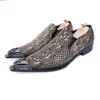 Designer-Italian Fashion Snakeskin Printing Men Dress male paty prom shoes Business Genuine Leather Brown Wedding Formal Shoes Large Size