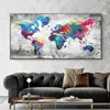 Colorido mapa mundial mapa pintura pôsteres e impressões abstratas mapa mundial arte de parede imagens modernas para decoração de sala de estar