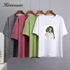 Hirsionsan Harajuku Printed T Shirt Women Summer Chic Tees 100% Cotton Elegant Graphic Clothes Loose Casual Pullover Tops 220712