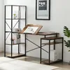 Home Furniture Computer Desk with 5-Tier Bookshelf and 2 open Storage Shelf Multi-Function Drafting Drawing Table with Tiltable Desktop for Artist or Student Brown