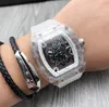 Top Quality Mens Sports Watches Automatic Hollow Out Movement Watch Crystal Material Rubber Strap