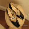 Sandalias elegantes para mujer, zapatos de tacón alto Mary Janes de cristal, zapatos sencillos de primavera y otoño, zapatos de charol con tacón medio para fiesta, boda