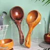 Flatware Sets Large Natural Wood Soup Japan-style Environmental Tableware Cooking Honey Coffee Spoon Mixing Round Spoons For CookingFlatware