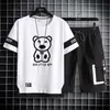 Coréens Fashion Men s sets Summer Tracksuit Print Bear T-Shirts Sport Shorts Suit Casual Clothing S Joggers 220611