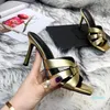 Slippées de haute qualité STILETTO talons sandales hommage en cuir lisse Gold Mules classiques Fashion's Fashion Talon Femmes Chaussures XZS4140626