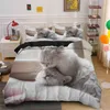 Lovely Pet Cat Bedding Set King Queen Size Microfiber Cute Kitten Print Duvet Cover with Pillowcases Luxury Animal Quilt