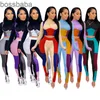 Women Tracksuits Designers Clothes 2021 Joggers Suit Sets Panelled Color Fashion Slim matching crop top Hip gym leggings Tight Two Piece Set