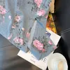 New womens retro denim jeans print flowers fashion side vent jag midi long skirt plus size SMLXLXXL3XL4XL5XL