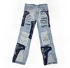 Мужские джинсы High Street Washing Knife Cuts Разрушительные заплатки Рваные дырки Сращивание джинсов Мужские женские брюки Хип-хоп Прямые свободные брюки для нищих