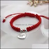 Charm Bracelets Jewelry New Handmade Heart Mom Braided Bracelet Red Thread String I Love You Rope For Mothers Day Gifts Women Drop Delivery