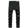 メンズストレッチリベットジーンズ新しい小さなストレートブラックホールデニムパンツパンクスタイルファッションCaual Streetwear294j