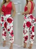 Tute da donna senza maniche con scollo a V Boho stampa floreale gamba larga pantaloni lunghi pagliaccetti da donna cinturino per spaghetti pantaloni taglie forti 220714