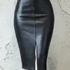 Aachoae Black PU Gonna in pelle femminile Women Midi sexy High WantCon Skirt Skirt Office Gonna a matita Gallo ginocchio Lunghezza 220711