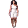 2022 Fashion Side Mesh See Through Tracksuits voor Womens One Shoulder Mouwloze Crop Tops en Splicing Sportshort Casual 2 Stuk Sets HT6073