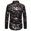 Bloemen Bronzing Mannen Shirt Luxe Glanzende Zwarte Heren Overhemden Fashion Casual Heren Party Shirts Dance Prom Tuxedo Shirt Mannen XXL L220704