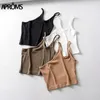 APROMS One Shoulder Ribbed Camis Dames Zomer Dubbele Strap Slim Fit Tank Tops 90s Cool Girls Streetwear Strench Tees 220316