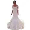 2022 Lyx Arabiska Mermaid Bröllopsklänningar Dubai Sparkly Crystals Långärmade Plus Size Bridal Gowns Court Train Tulle Kjol Robes de Mariée