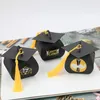 24pcs Black Doctor Hat Style Graduation Celebration Party Candy Box Present Wrap Bachelor's Cap Förpackningslådor