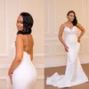 Backless Mermaid Wedding Dresses Long Sweetheart Spaghetti Straps Lace Wedding Gowns Ivory African Bride Wear bestidos de novia