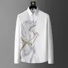 Men's Casual Shirts Rhinestones Mens Luxury Top Diamond Men's Shirt Long Mouw Slim Black Animal Horse Social Camisa HombreMen's