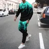 Męskie dresy męskie męskie dressit 2 -częściowy zestaw duży koszulka THE THE THE LONG SLEEVES PROUSERS Kolorowy płomienie swobodne sportowe moda męska