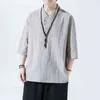 2022 Summer Men Cotton Linen Tshirts Men Casual Solid Color Kort ärm T-shirt Male Chinese Style Loose Beach Tops Tees L220706