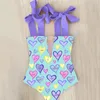 Sexy Swimsuit Shoulder Strappy Swimsuit Heart print Swimwear Women Backless Bathing Suit Beach Wear Monokini 220427