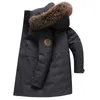 롱 다운 재킷 남자 겨울 파카 따뜻한 코트 야외 재킷 후드 진짜 너구리 모피 칼라 두께 탑 윈드 브레이커 외부웨어 플러스 사이즈