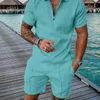 Verão masculino sandbeach tracksuit impressão manga curta zíper polo camisashorts conjunto para homens casual streetwear 2 peças terno 220726