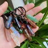 Natural Stone Pendant Gold Wire Wrap Crystal Necklace Hexagonal Bullet Amethysts Pink Quartz Pendulum Chakra Healing Jewelry