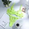 selling Women's lace embroidered underwear thin mesh see-through sexy erotic lingerie underwire gather bra thong set 220513