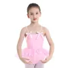 Tjejklänningar Kids Girls Child Ballet Dance Performance Dancewear Spaghetti Shoulder Straps med Bowties Gymnastics Leotard Tutu Dress
