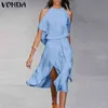 Femmes Habille 2022 Vonda Summer Sans manches décontractées Holiday Plain tank Robes Bohemian Vestidos Loose Sundress Prom Robe G220510