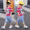 Summer Baby Boys Clothes Suit Stripe Cotton T shirt Jeans Pant 2PCS Set Infant born Clothing 3 4 5 6 7 8 9 10 11 12 Years 220620