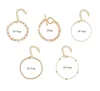 Bohemian Geometric Crystal 5 in 1 Chain Multi Layer Bracelets Bangles Charm Adjustable Lasso Bracelet Set for Women Jewelry Gifts
