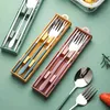 316L Stainless Steel Spoon Fork Chopsticks Tableware Set Flatware Dinnerware for Kitchen Camping Travel Cutlery Set with Case Y220530