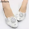 Sorbern Flat Crystal Dress Skor För Bröllop Rhinestones Lace Appliques 3cm 5cm 8cm Olika Höjd