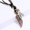 Retro Angel Wing Necklace Letter ID RING CORSS CHARM Justerbara läderkedjor halsband för kvinnor män mode smycken gåva