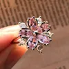 Anéis de casamento fofos feminino rosa cristal stone charme cor prata fina para mulheres deliciosas flores de noiva no noivado ringwedding