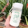 500 ml Liten Beartransparent Plastic Water Flaskor Mugg BPA Gratis kreativ frostad vattenflaska med bärbar rep Treet Tekelkopp