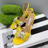 Sandals for women Custom made top quality leather High heel luxury designer Galactic Flower sandal Black Thrill Heels Pumps Women slidesbling bling slingback