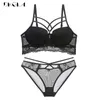 Top Sexy Bra Conjunto de sutiã Push-up Brassiere Bandage preto bordado lingerie as mulheres grossas reunir roupas íntimas conjunto de sutiãs de algodão 220513