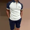Summer Men's Tracksuit Cotton Solid Color Short Sleeve Zipper Polo Shirt Shorts Sets Men Casual Streetwear 2 Piece Suit 220601