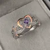 낭만적 인 로즈 플라워 사이드 스톤과 여성의 심장 반지 디자인 결혼식 약혼 사랑 반지 미적 보석