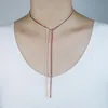 Iced Out 2mm Slim CZ Tennis Chain Long Sexy Women Y Lariat Necklace Gold Plated Multi Colors Hip Hop Halsband smycken